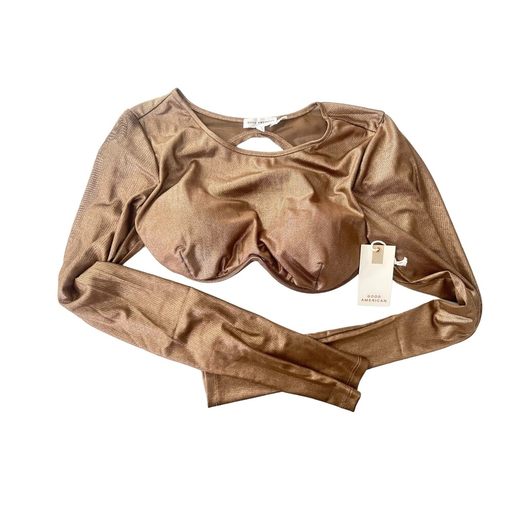 Good American NWT Metallic Bronze Corset Underwire Suit Top Long Sleeve Size 3